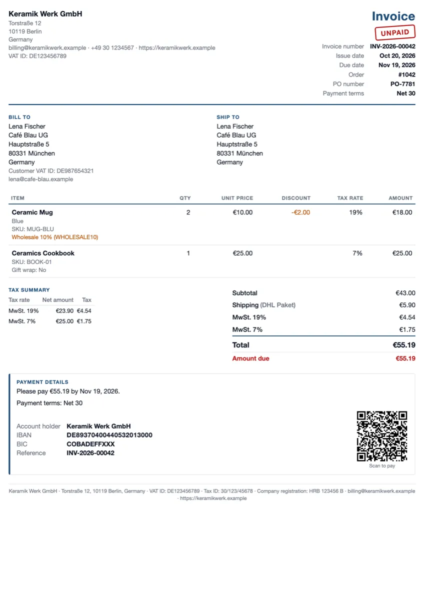 Invoice created by Print PDF Invoices