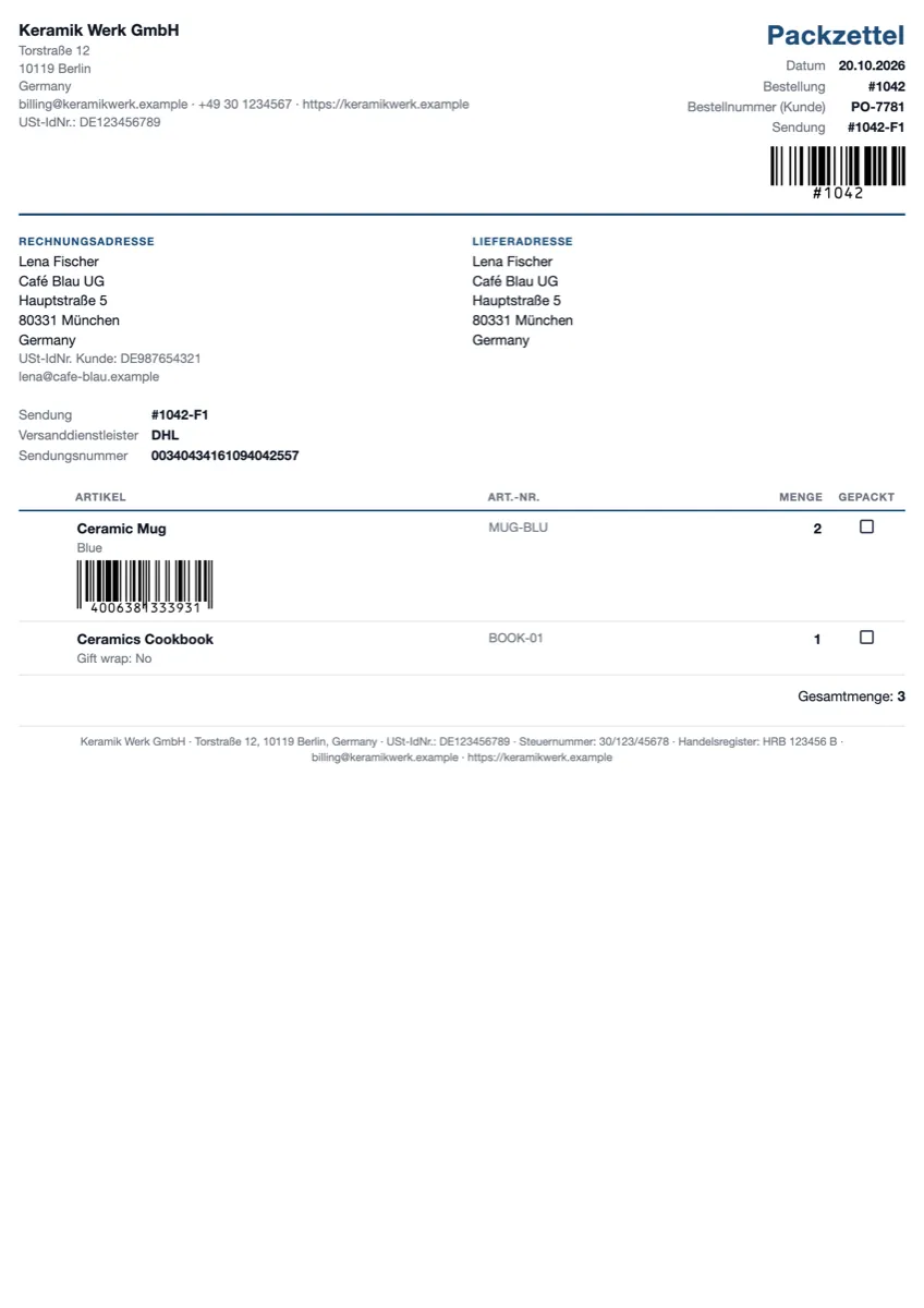 Packing slip